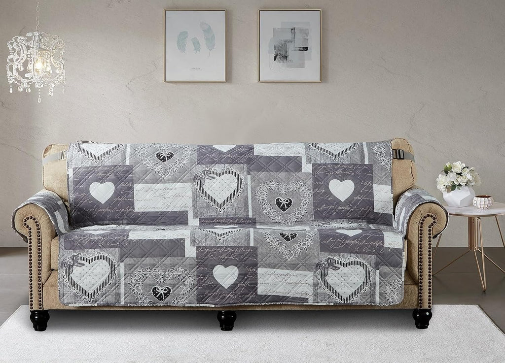 Grey Heart Love Patchwork Couch Sofa Slip Cover for Dogs