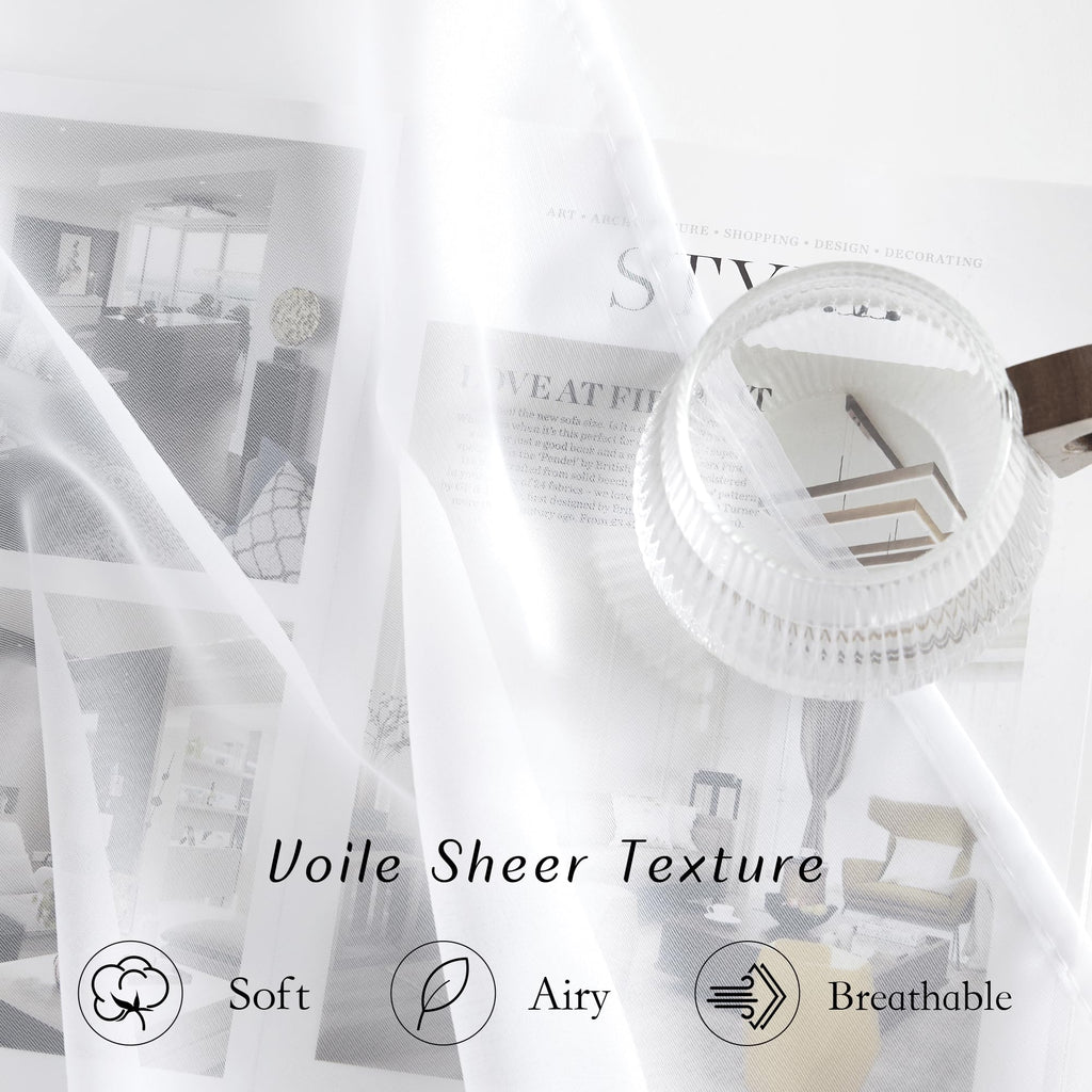 Sheer Curtains Extra Long - Ring Top Voile Textured Large Window Treatments Vertical Dressings for