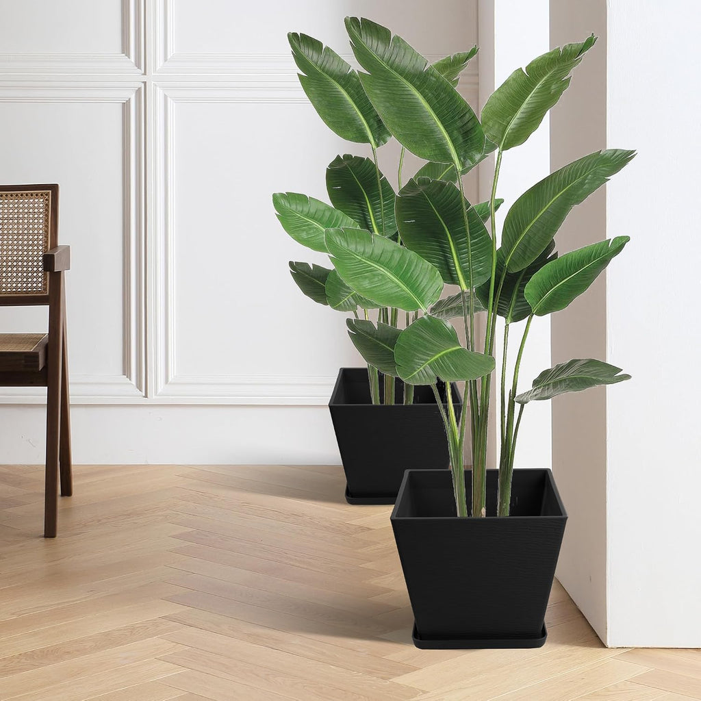 2Packs Taper Planter Indoor Outdoor Plant Pots | With Tray Collecting Water for Porch, Patio, Backyard Planters