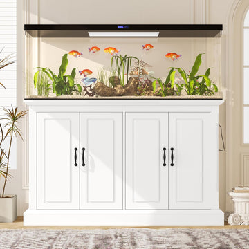 55-75 Gallon Fish Tank Stand with Power Outlet, Aquarium Stand with 4 Cabinets, Heavy Duty Reptile Tank Stand, White