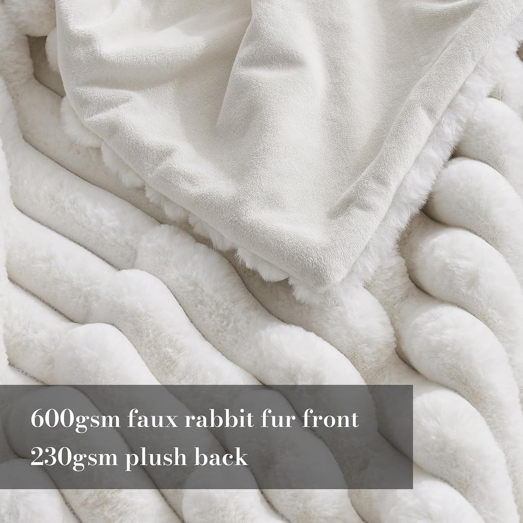 Faux Fur Throw Blanket for Couch, Cozy Fuzzy Fluffy Fur Luxurious Soft Striped Plush Gift Blankets for Family Sofa