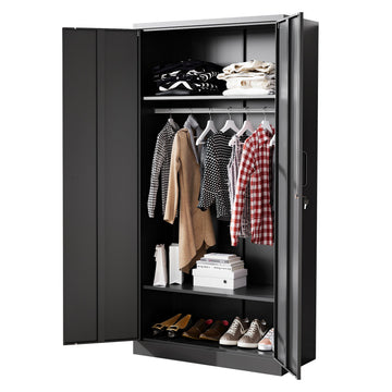 Metal Armoire Wardrobe Closet with 2 Doors 72'' Wardrobe Cabinet with Hanging Rail Metal Closet with Adjustable