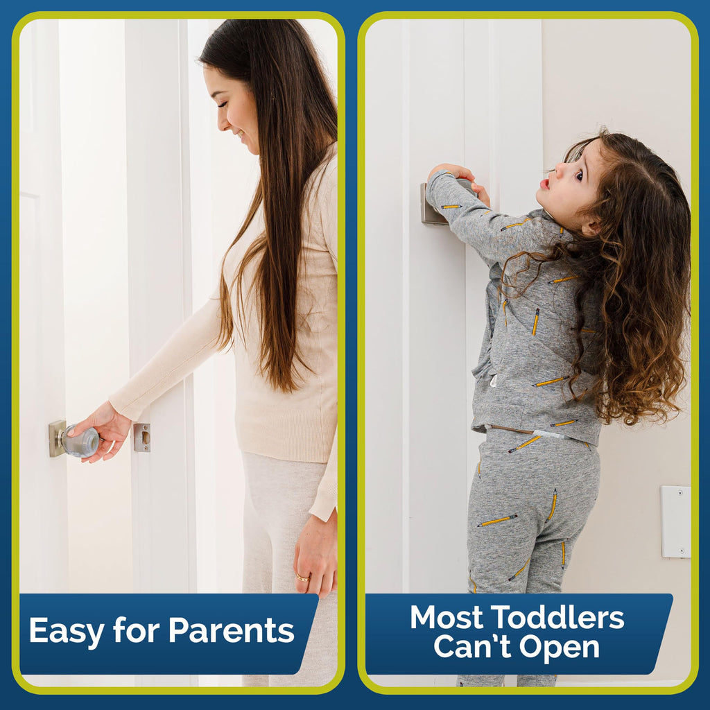 Child Safety Door Knob Cover (4 Pack) Hard-to-Remove Dual-Lock Door Handle Covers for Kids - Reusable Baby Proof Door