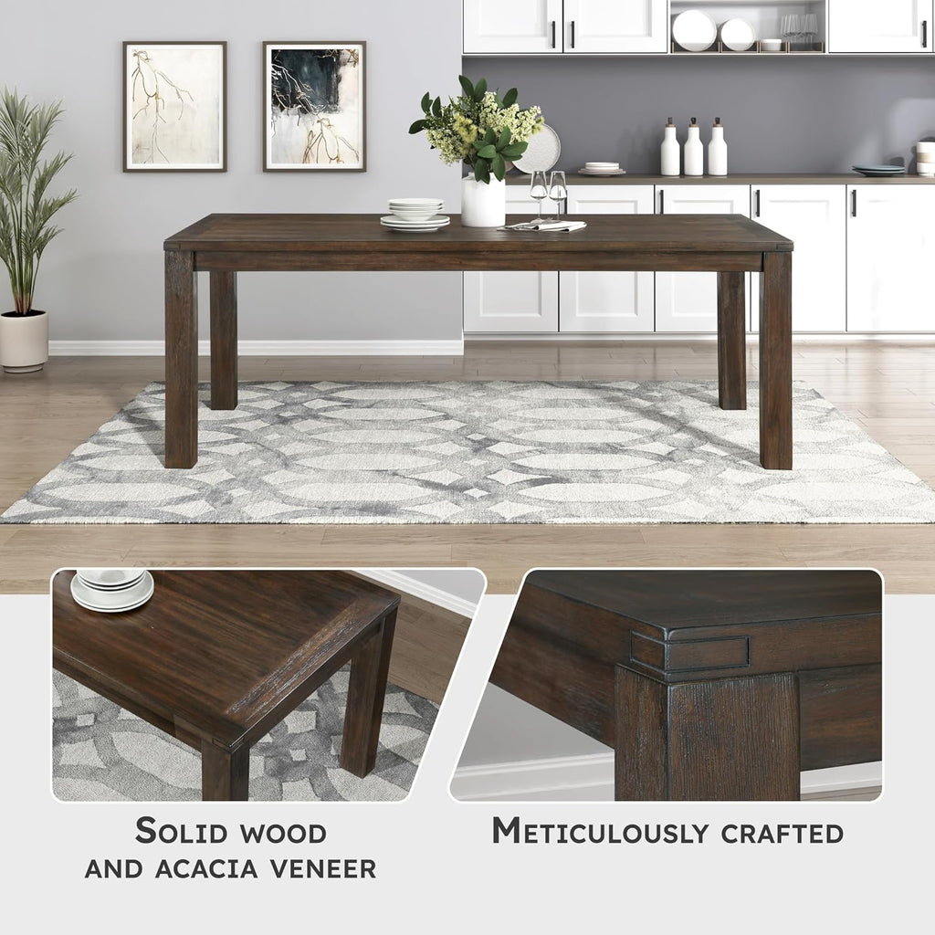 79" Dining Table for 8, Modern Rectangular Dining Room Table, Solid Acacia Wood Dining Table, Modern Wood Table with