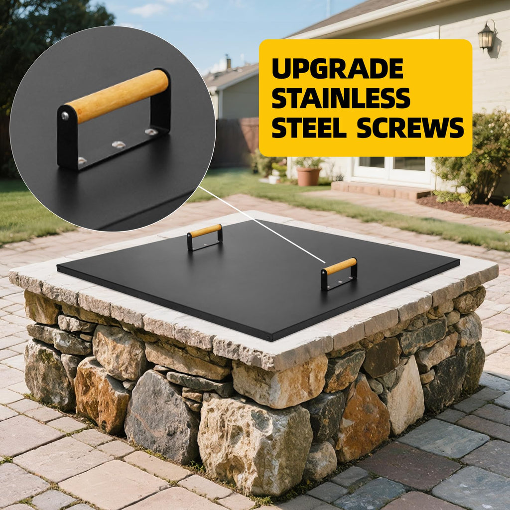 Firepit Lid Square, Rust Resistant 28" Fire Pit Lid Cover with Handle&Gloves