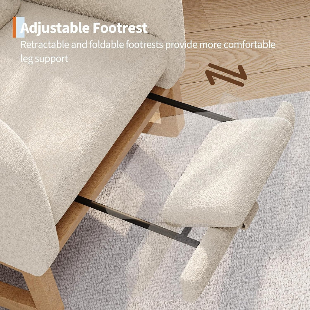 Rocking Chair, Nursery Glider Chair with Footrest, White | Modern Teddy Fleece Rocking Chair with Side Pocket and