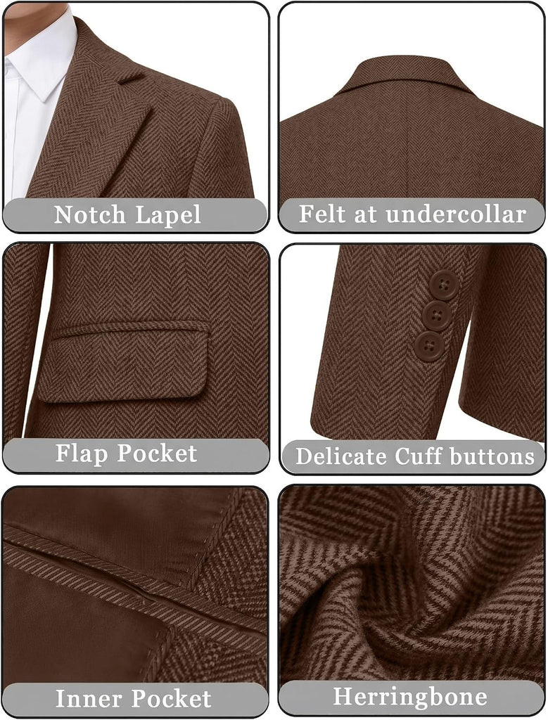 Boys Blazer Retro Tweed Sport Coat Boy Herringbone Jacket Green,5