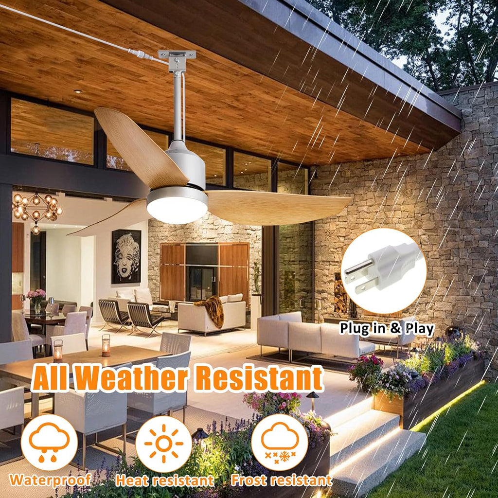 42 Inch Nickel Waterproof Gazebo Fans with Lights Outdoor Hanging - Plug in Remote App Control for Patio Indoor Farmhouse Porch - 6 Speed Reversible DC Motor A101-B0F4NL1X3C