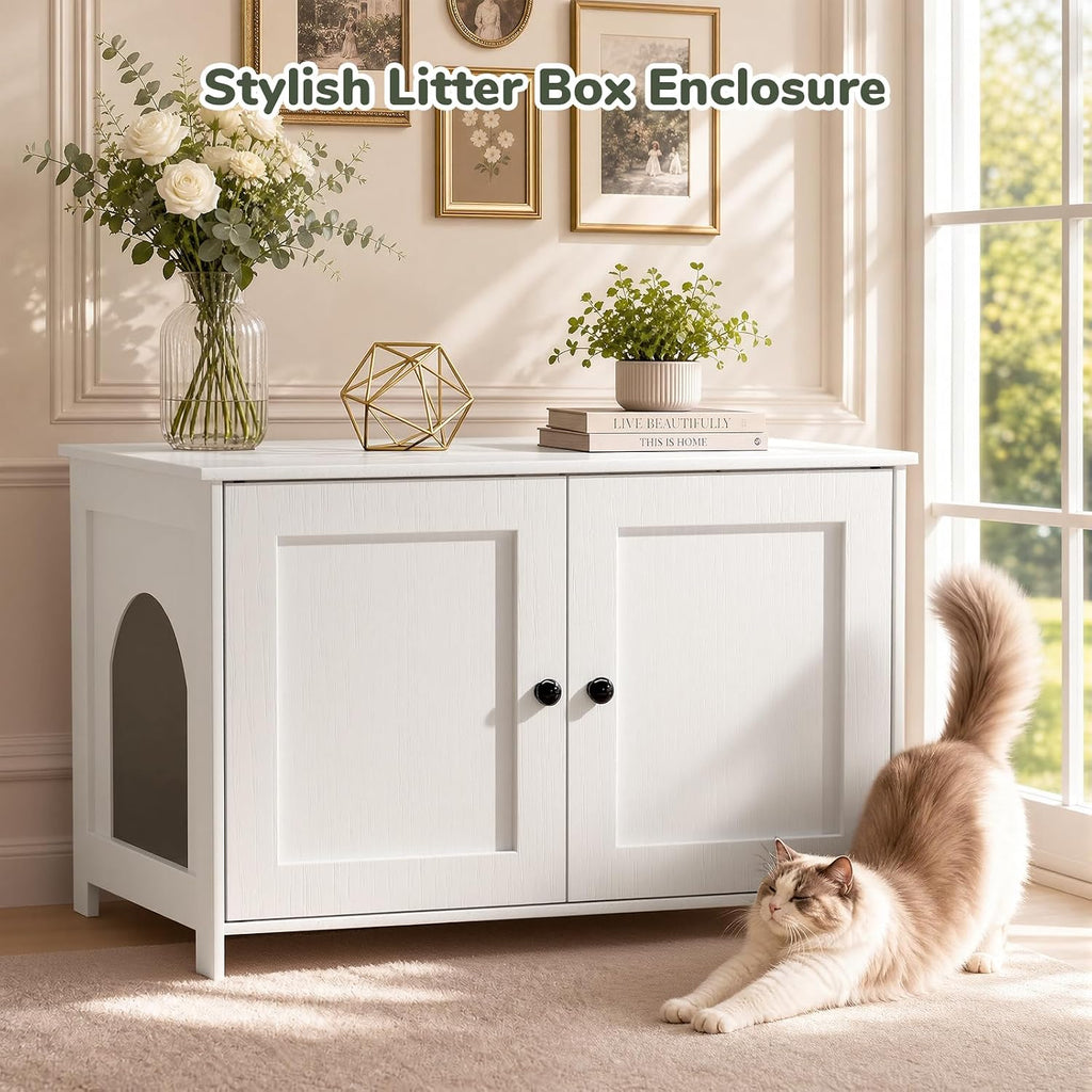 Hidden Cat Litter Box Enclosure Furniture, Large, White