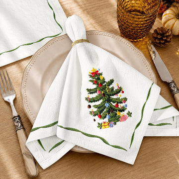 Embroidered Cotton Cloth Napkins Set of 4, 18x18 Inch, Christmas