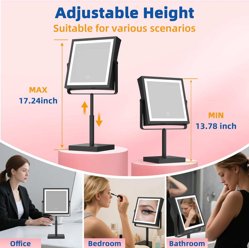 Makeup Mirror with Lights, 4000mAh Rechargeable Magnifying Mirror with Light, 1X/7X, Height Adjustable