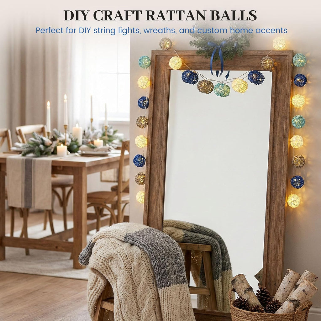 Blue Decorative Balls for Bowl Centerpiece, 2 Inch Rattan - Set of 24