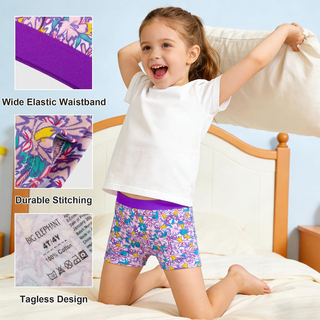 6 Pack Girls Boxer Briefs 100% Cotton Boyshort Underwear