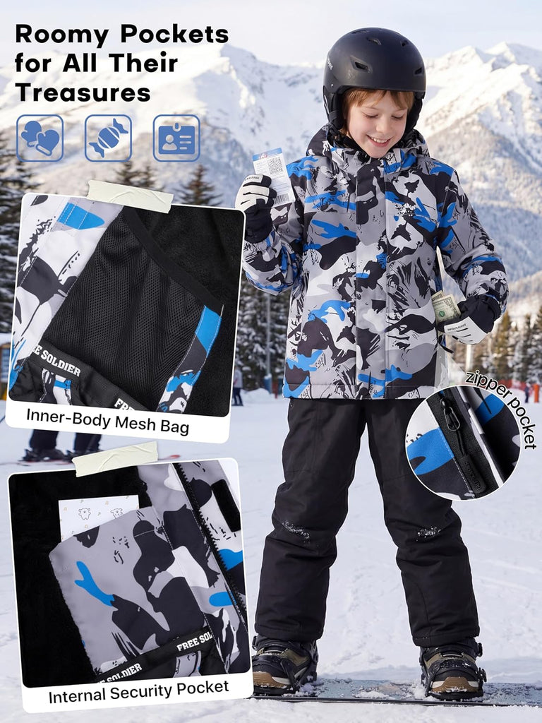 Boy's Waterproof Ski Jacket Winter coat with Hood