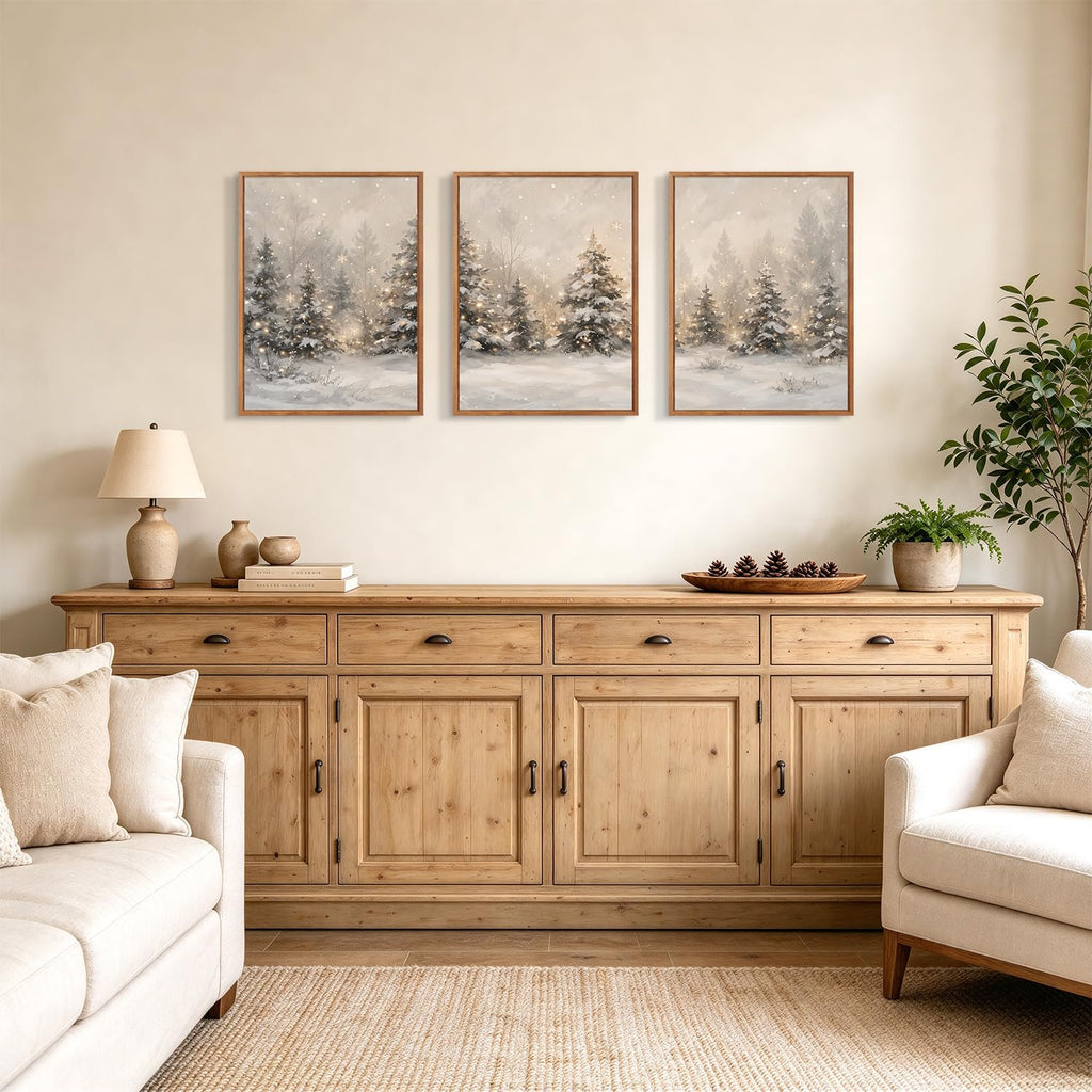 Winter scene Wall Art, Farmhouse Snowy Pine Tree Xmas Decor 12x16x3