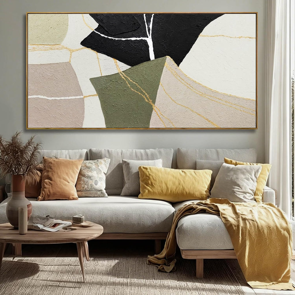 Abstract Canvas Wall Art Modern Neutral Geometry Wall Decor Pictures Black Beige Green Minimalism Line Paintings