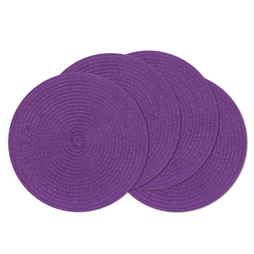 13" Round Braided Placemats Set of 4, Purple Place Mats