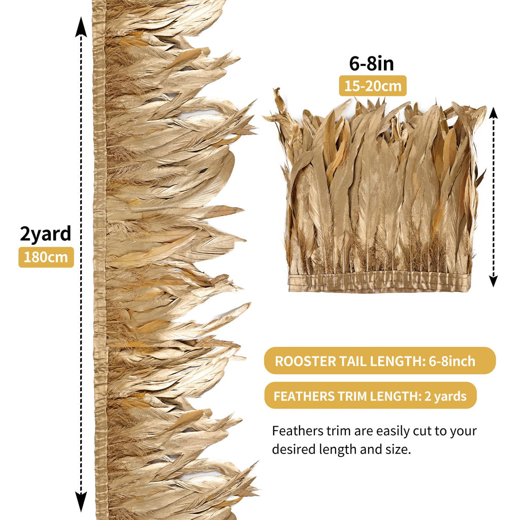 Rooster Coque Tail Feathers Trim 8-10inch 2Yard Natural Fringe Trim for DIY Sewing Craft Party Clothing Cape Shawl