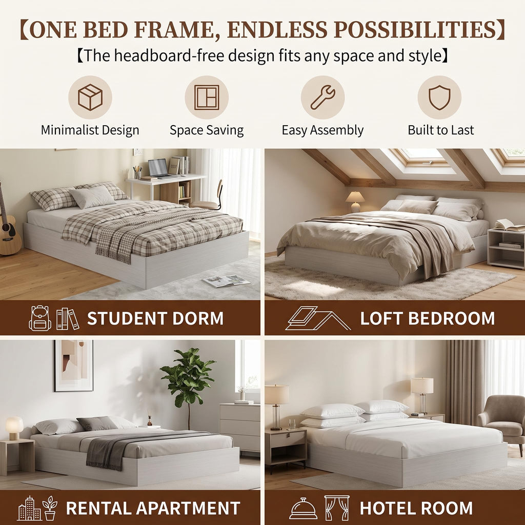 King Size Lift Up Storage Platform Bed Frame, Wood Bed Frame with Metal & Slats Support, Wooden Bed Frame Without