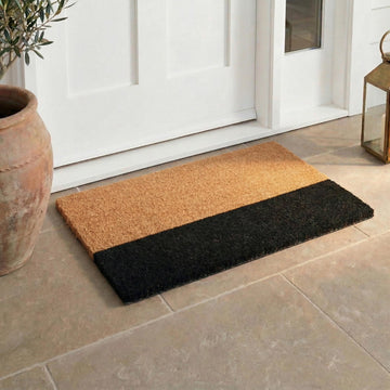 Modern Extra Thick Doormat - Handwoven, Durable - Natural Coir - Entryway, Front Door, Porch, Patio - Black Belt