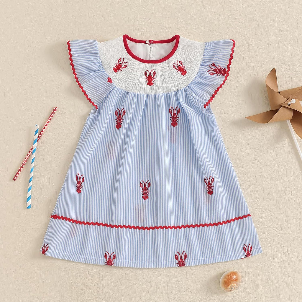 Toddler Baby Girl Crawfish Smocked Short Sleeve Dress Outfits