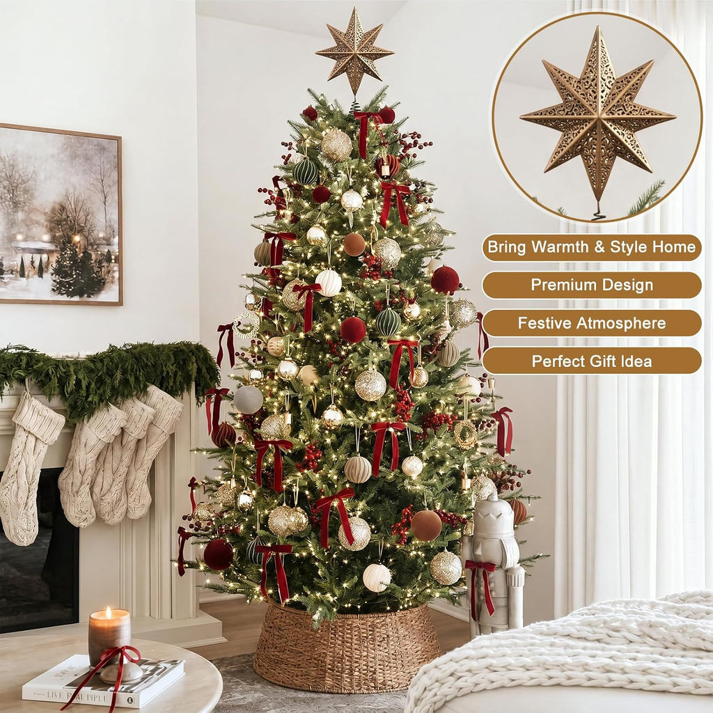 8 * 11 Inch Brass Star Christmas Tree Topper Metal Christmas Decor