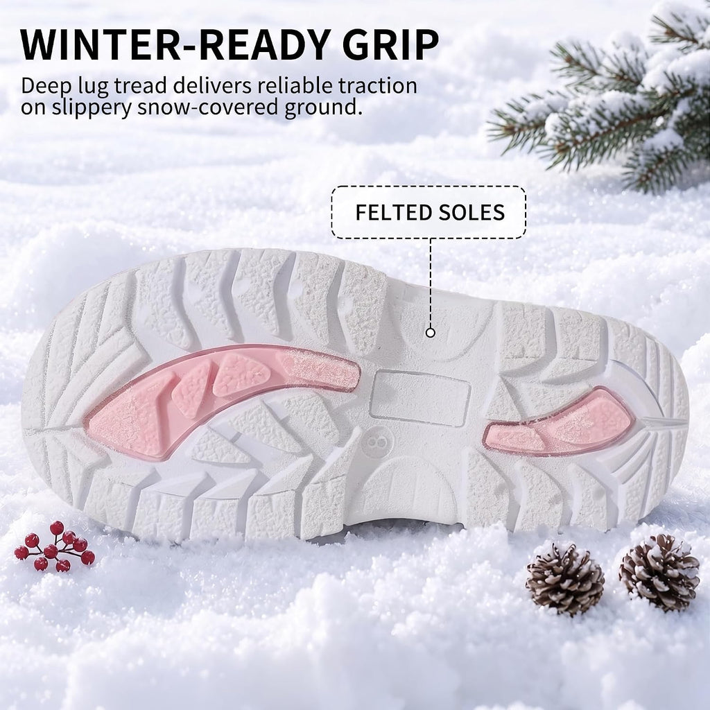 Girls Boys Waterproof Winter Snow Boots with Faux Fur Lining