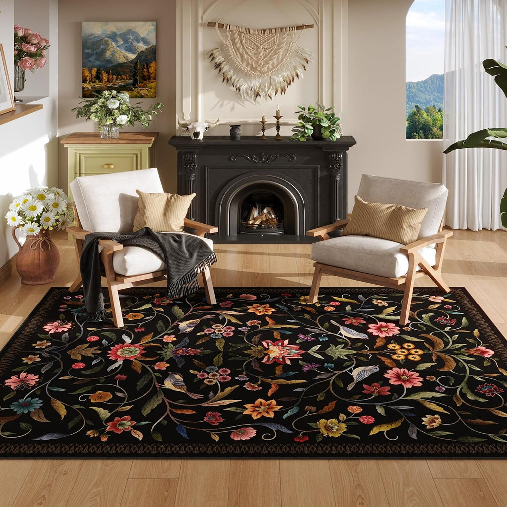 Vintage Medallion Floral Area Rugs Clearance, Machine Washable Non-Slip, Low Pile Soft Large Carpet, Farmhouse