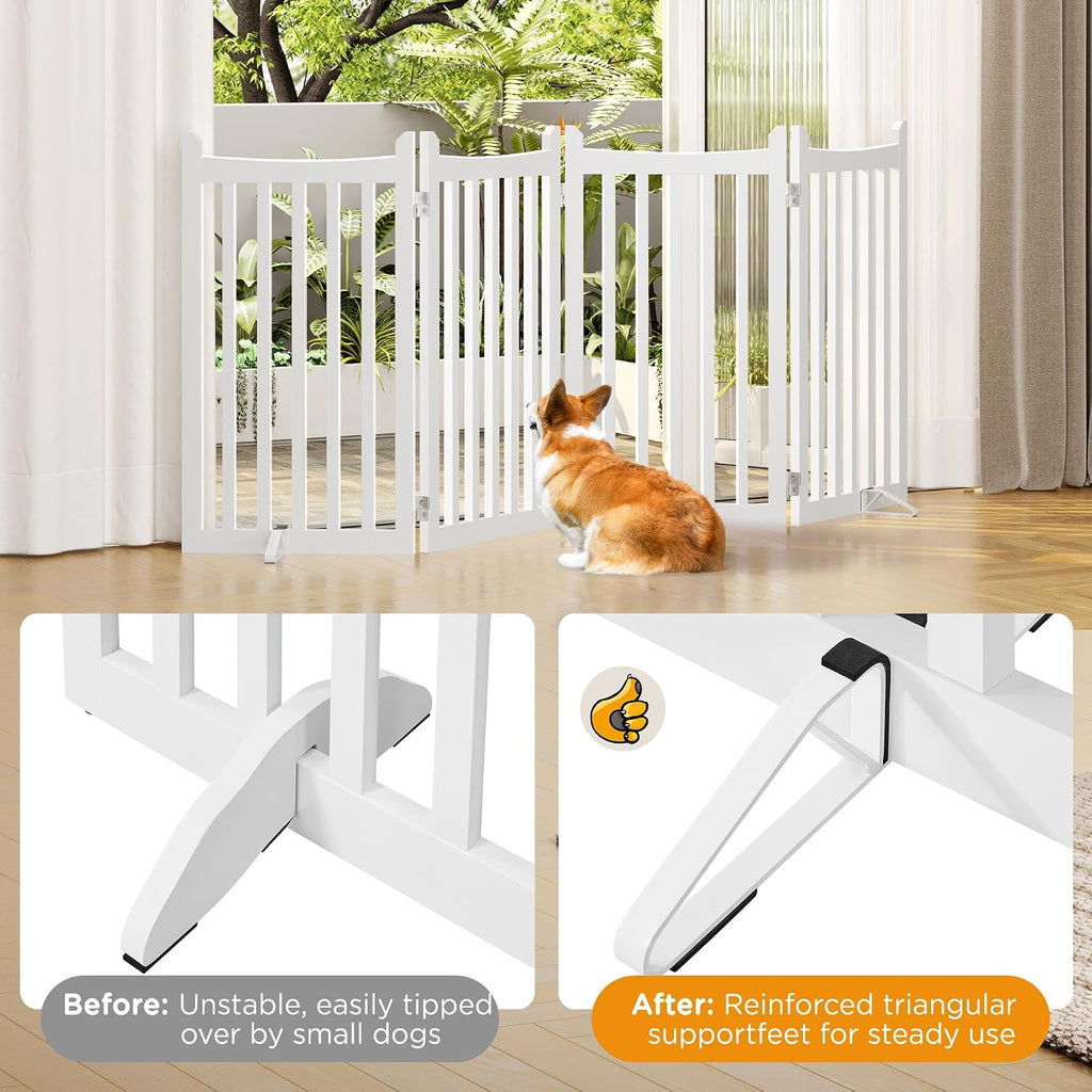 36in 4-Panel Wooden Freestanding Pet Gate for Indoor Stairs
