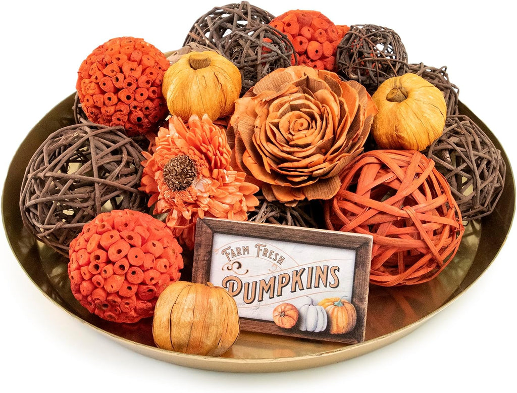 Orange Decorative Vase Filler Bag with Mini Pumpkins, Orbs, Balls & Flowers Bowl Filler Decor (Pumpkin Orange)