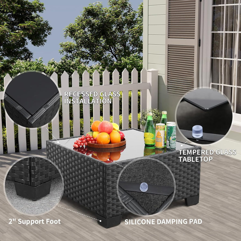 Patio Sectional 6 Pieces All-Weather Wicker Patio Furniture Set Outdoor Sectional with Glass Table Non-Slip Cushions