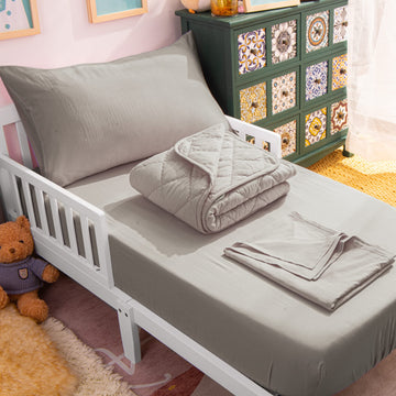 Toddler Microfiber Bedding Set, 4 Piece, Smoke Grey