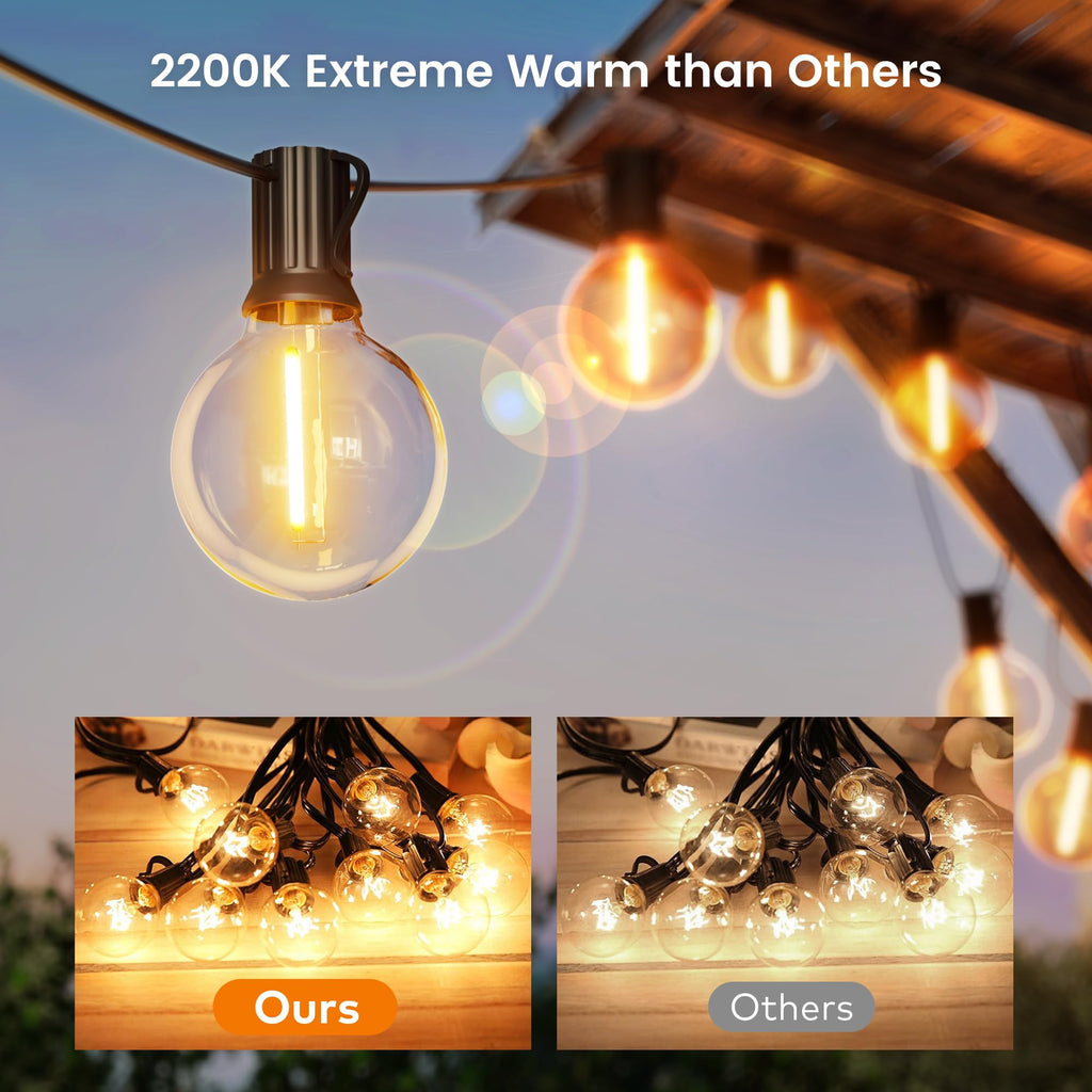 Outdoor String Lights, LED Patio Lights with 82 Dimmable Plastic G40 Globe Bulbs 2 Spares, 2200K Waterproof