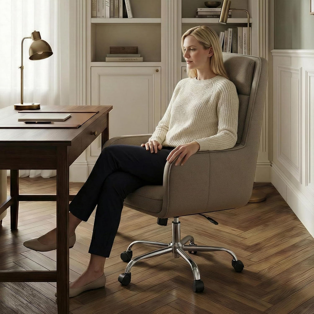Modern Executive High Back Home, Upholstered Desk Chair with Wheels, Vanity Chair with Head and Lumbar