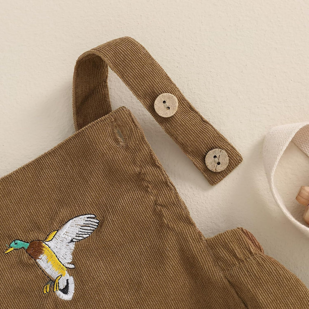 Infant Baby Boys Girls Overalls Sleeveless Mallard Duck Embroidery Corduroy Rompers Summer Outfit