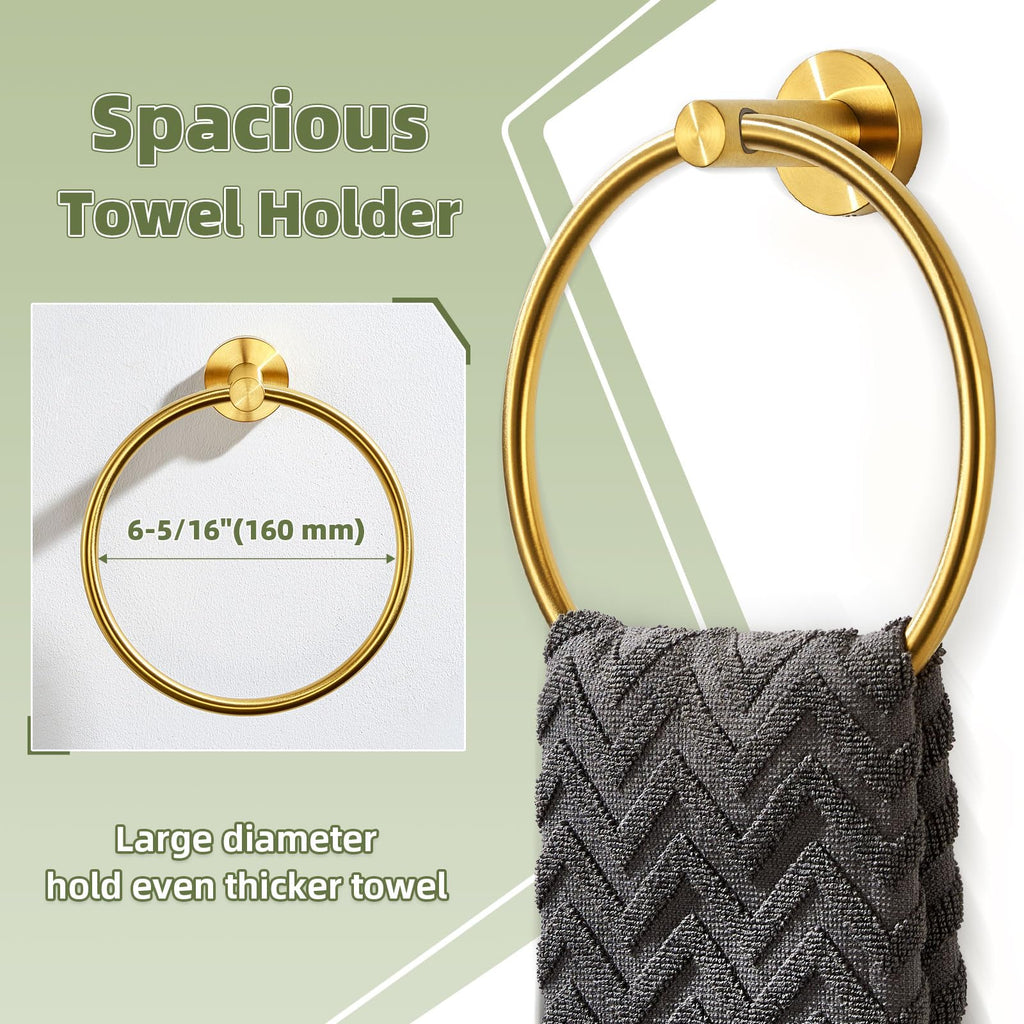 Brushed Dark Gold Towel Ring for Hand Towel Storage, Wall Mounted