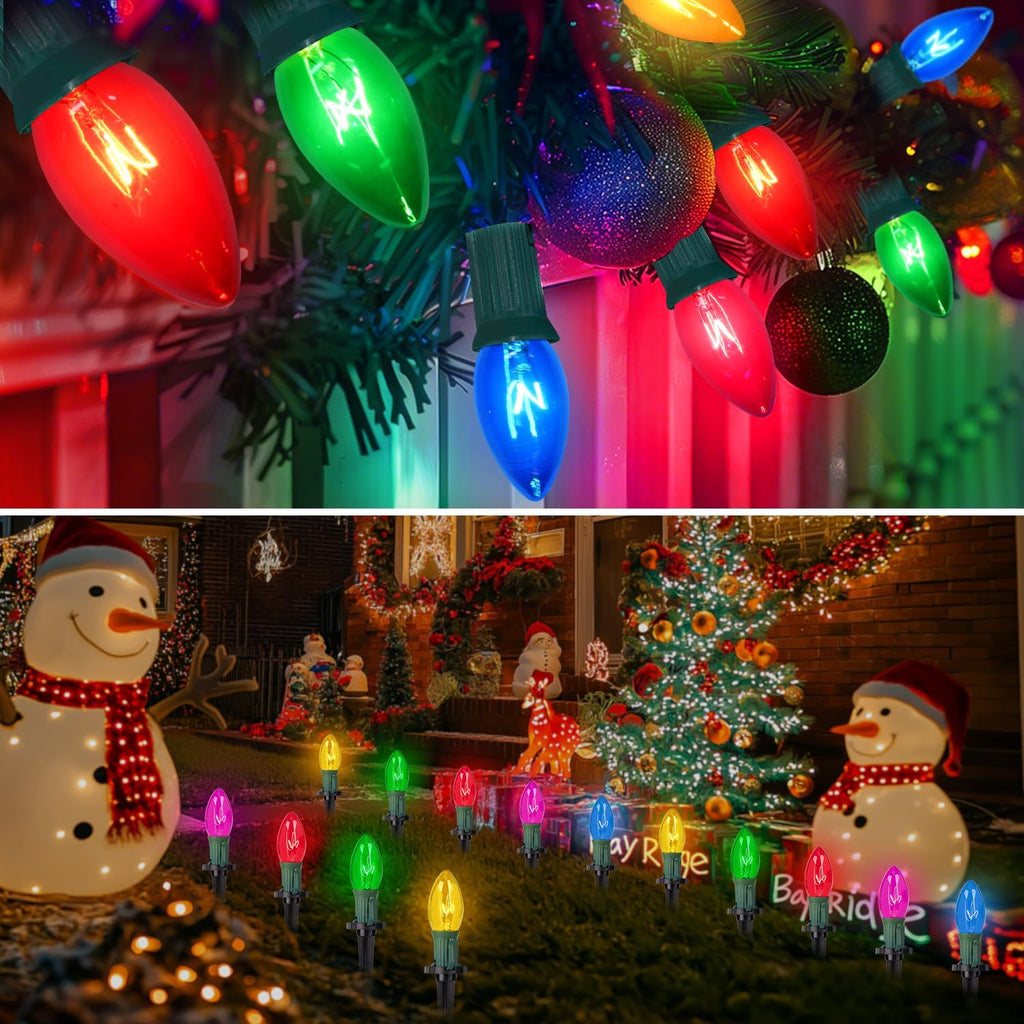 38 Feet C9 Christmas Pathway Lights Christmas Decorations Outdoor Yard, 25Pack Walkway Lights with 25 Marker Stakes