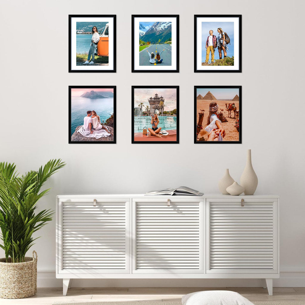 8x10 Picture Frame Set of 6, Black Photo Frames Bulk with HD Plexiglass, Display Pictures 5x7 with Mat or 8x10