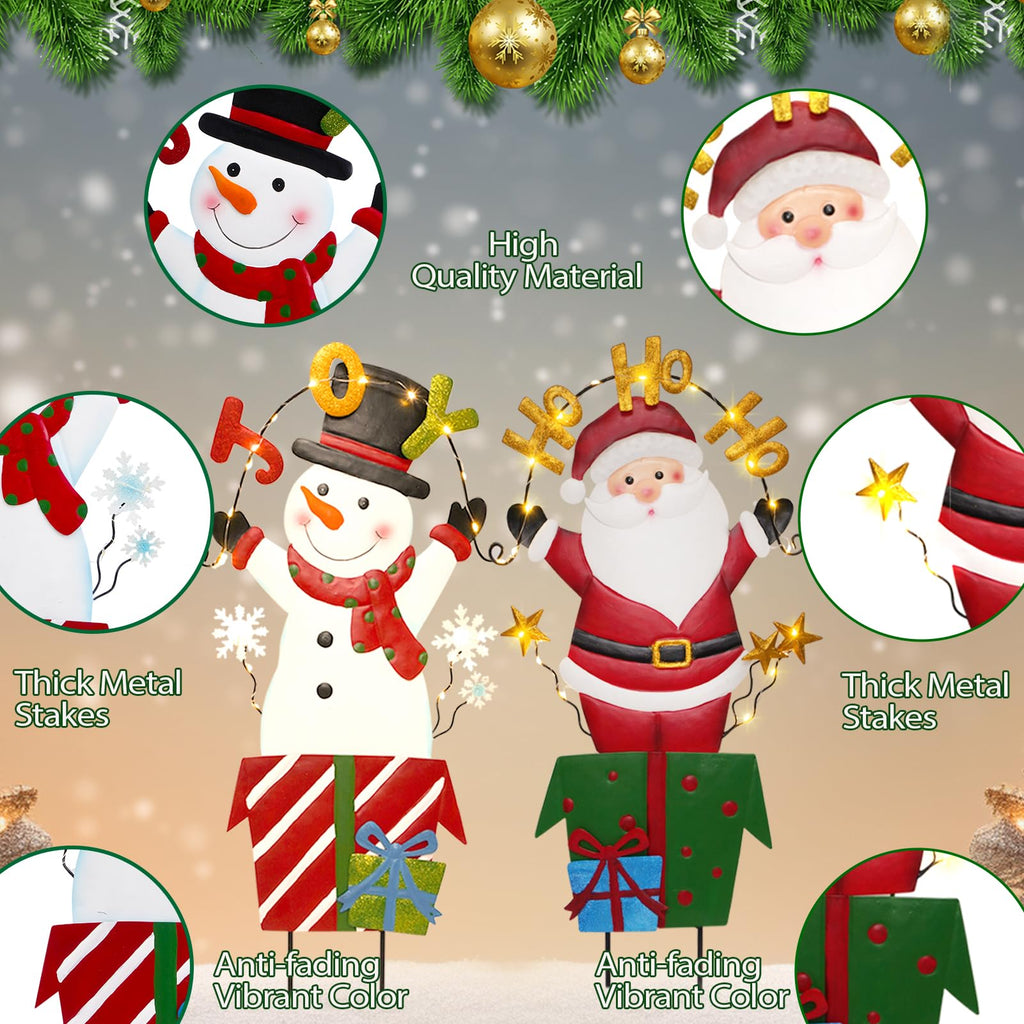 2 Pack Christmas Yard Signs Outdoor Decorations, Snowman Santa