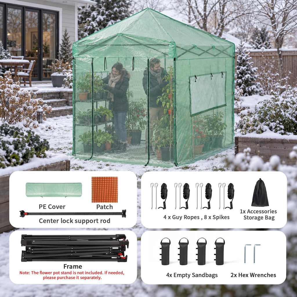 8x6 Walk-in Pop-Up Greenhouse for Outdoors, Green