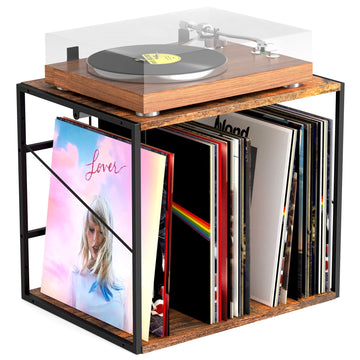 Vinyl Record Storage Holder for 80-100LPs, Vinyl Record Stand Wall Mount with Movable Divider, Solid Record Display