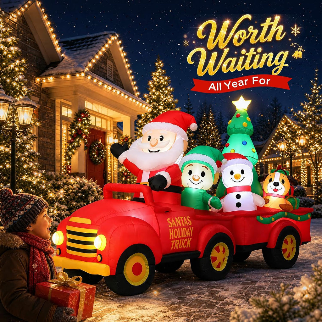 10FT Christmas Inflatables Santa Holiday Truck Car Outdoor Decorations