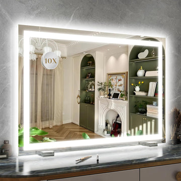 32x 22 Inch Large Lighted Vanity Mirror with Dimmable 3 Modes, LED Makeup Mirror ＆ Dressing Room, Tabletop or Wall