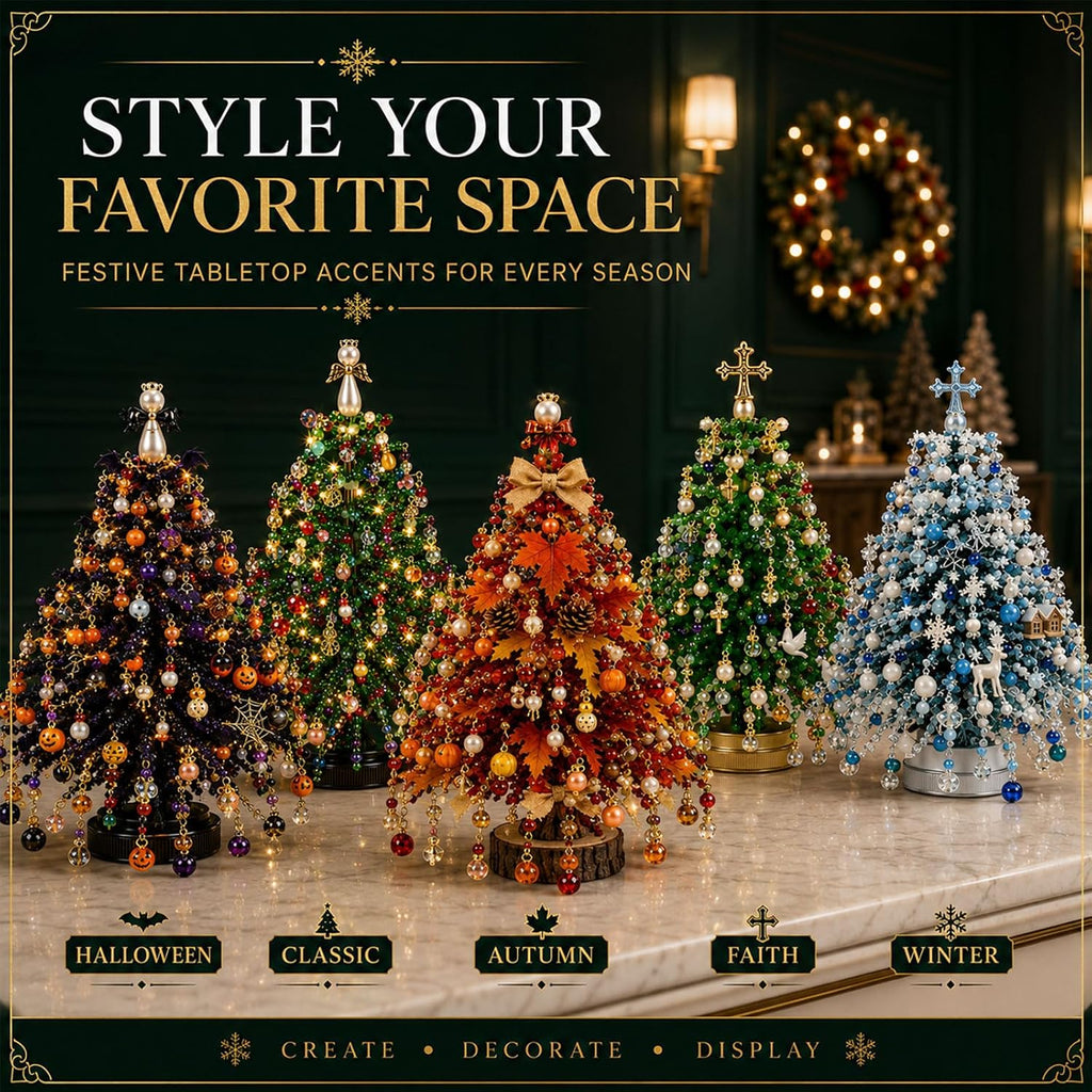 DIY Beaded Christmas Tree Kit for Adults, 3D Crystal Bead Holiday Craft Set with Colorful Beads, Ornament Charms