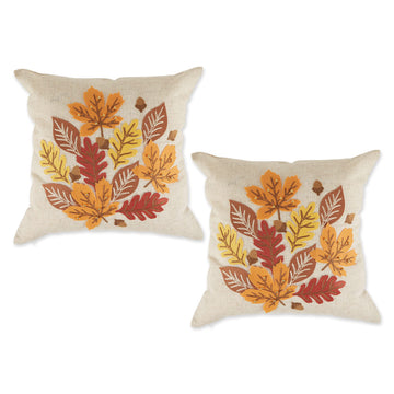 Decorative Holiday Throw Pillow Cover Collection, Ornate Embroidered Decorative Accents, 18x18, Falling Leaves, 2