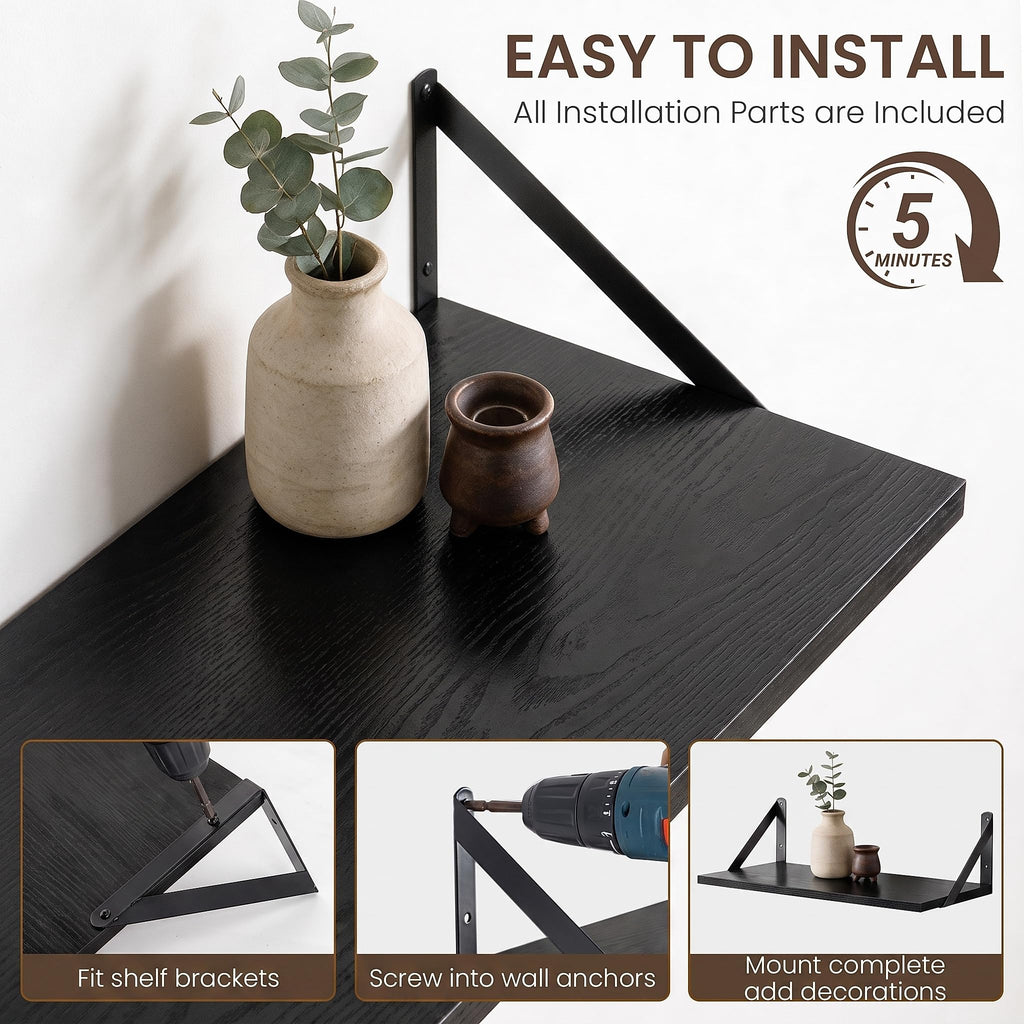Wall Mounted Floating Shelves Set of 2, 30x12, Black