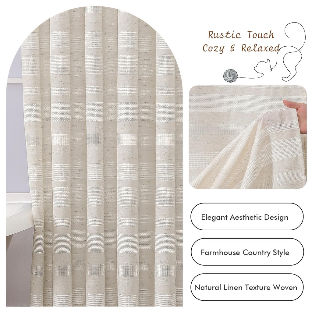 Extra Long Linen Shower Curtain 96 Inch Long, Boho Chic Textured Soft Fabric Heavy Duty Cloth Bathroom Shower Curtain