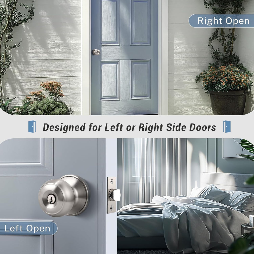 2 Pack Brushed Nickel Door Knob with Lock and Key, Keyed Alike, Exterior Keyed Door Knobs Lock with Same Keys in