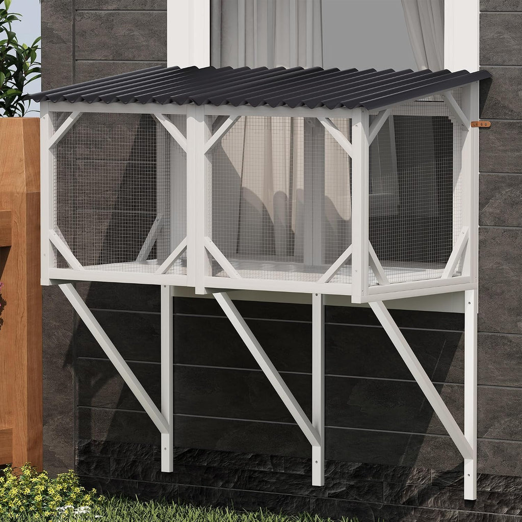 Cat Window Box Catio, 43.3" Outdoor Cat Enclosure with Removable Bug-Proof Net, All-Weather Window Perch for 1-4