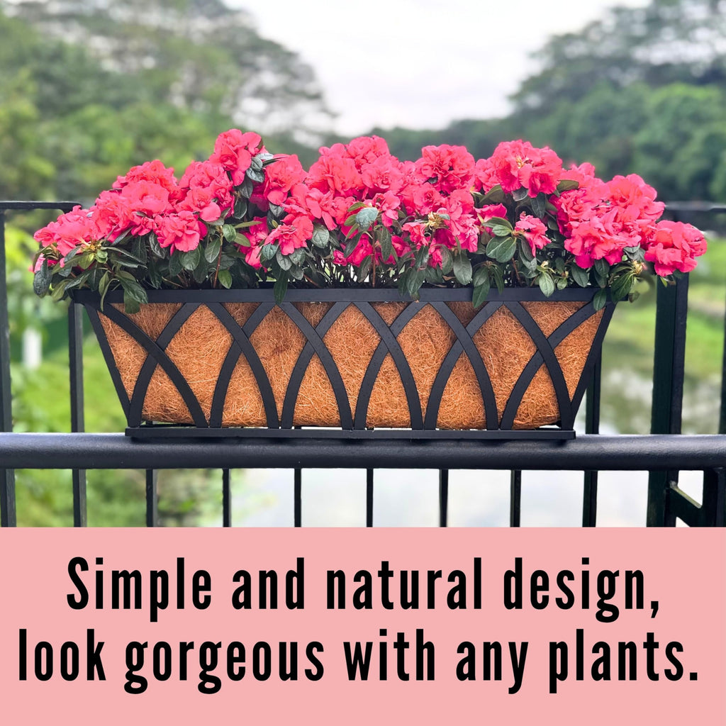 LaLaGreen Wall Planters (4 Pack, 36 Inch) Black Metal Rectangular Hanging Flower Box Window Boxes Planters with Coco